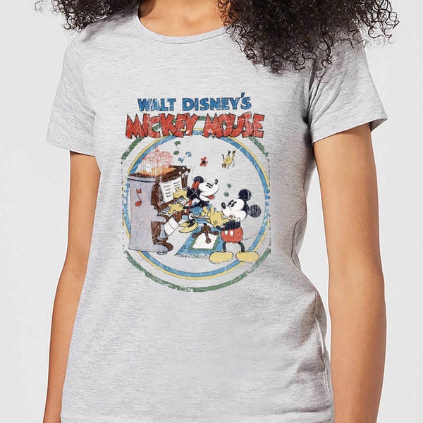 Camiseta Disney Mickey Mouse Póster Retro Piano - Mujer - Gris