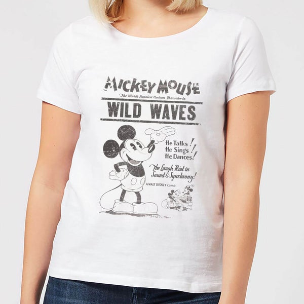 T-Shirt Femme Mickey Mouse Affiche Rétro Wild Waves (Disney) - Blanc