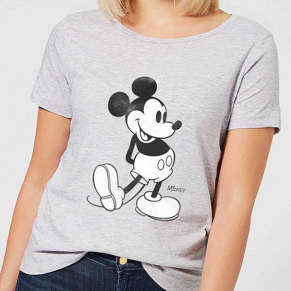 Disney Mickey Mouse Classic Kick B&W Women's T-Shirt - Grey