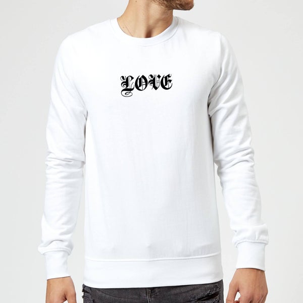 Love Gothic Text Pullover - Weiß