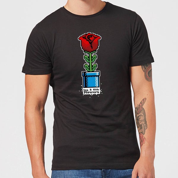 T-Shirt Homme Fleur Pixels - Noir