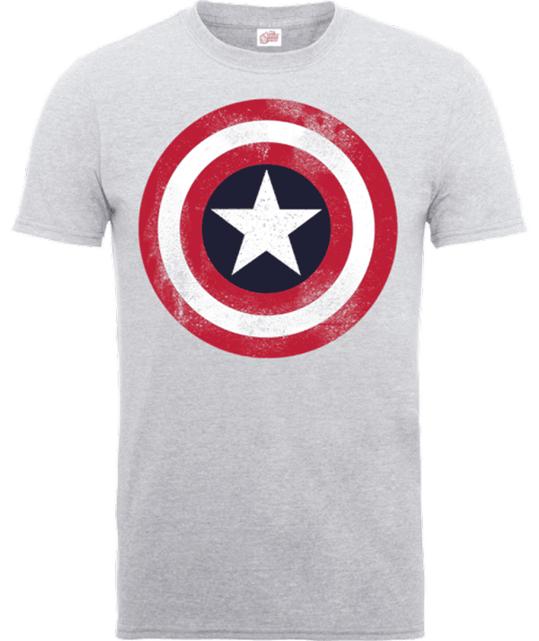 Marvel Avengers Assemble Captain America Distressed Shield T-Shirt - Grey