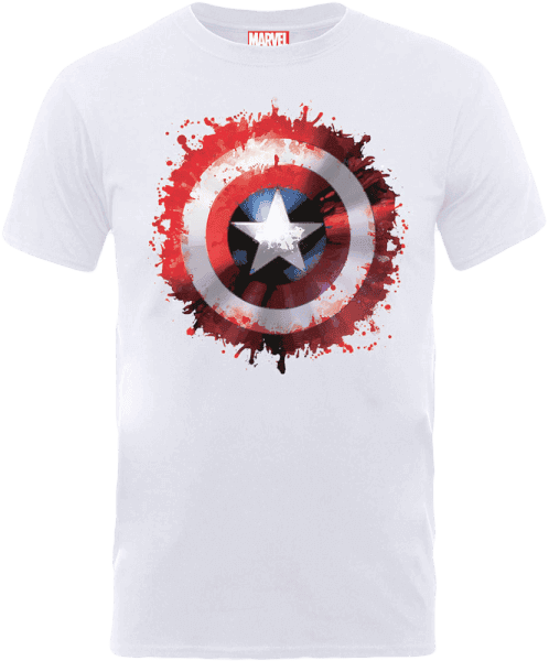 Marvel Avengers Assemble Captain America Art Worded Shield Badge T-Shirt - White