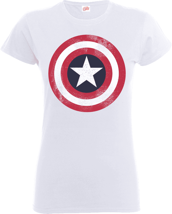Marvel Avengers Assemble Captain America Distressed Shield Dames T-shirt - Wit