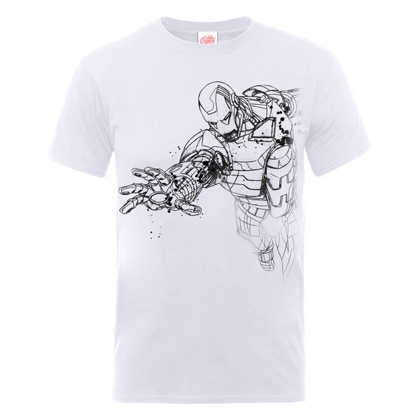 Marvel Avengers Assemble Iron Man Mono Sketch T-Shirt - White