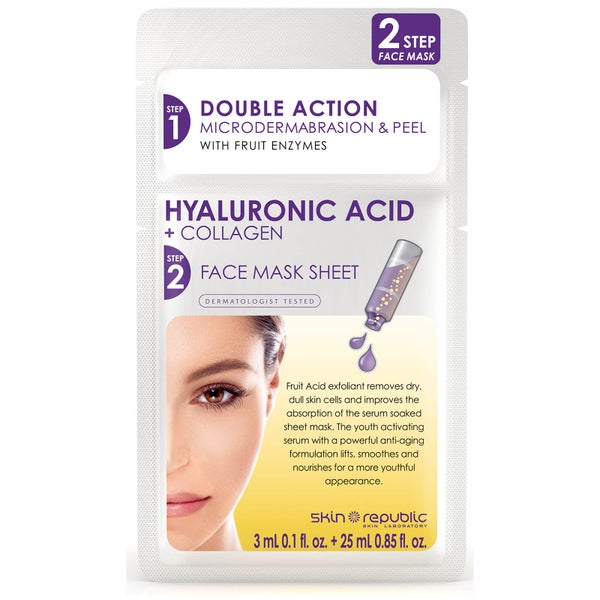 Skin Republic 2 Step Hyaluronic Acid + Collagen -kasvokuorinta ja kangasnaamio