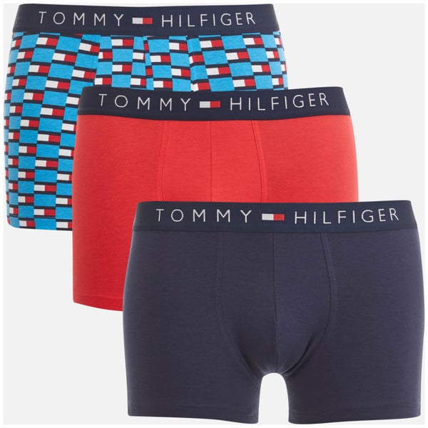 Tommy Hilfiger Men's 3 Pack Trunk Boxer Shorts - Malibu Blue/Lollipop/Navy Blazer