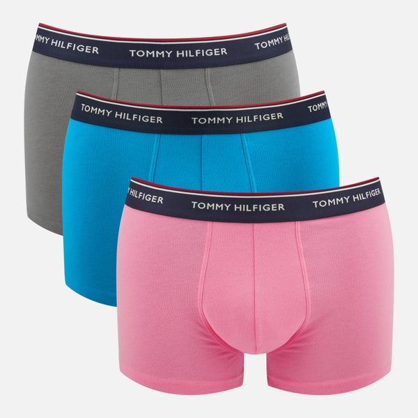 Tommy Hilfiger Men's 3 Pack Trunk Boxer Shorts - Smoked Pearl/Vivid Blue/Aurora Pink