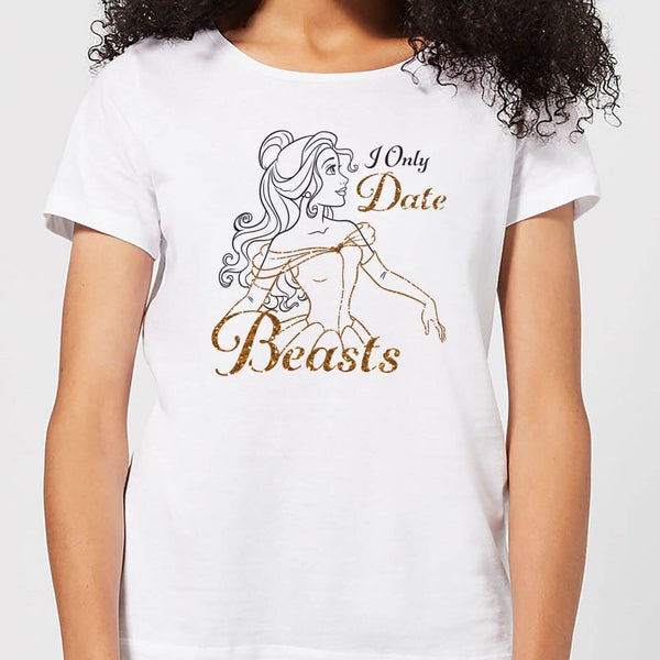 T-Shirt Femme Princesse Belle Je ne Sors qu'Avec des Bêtes - La Belle et la Bête (Disney) - Blanc