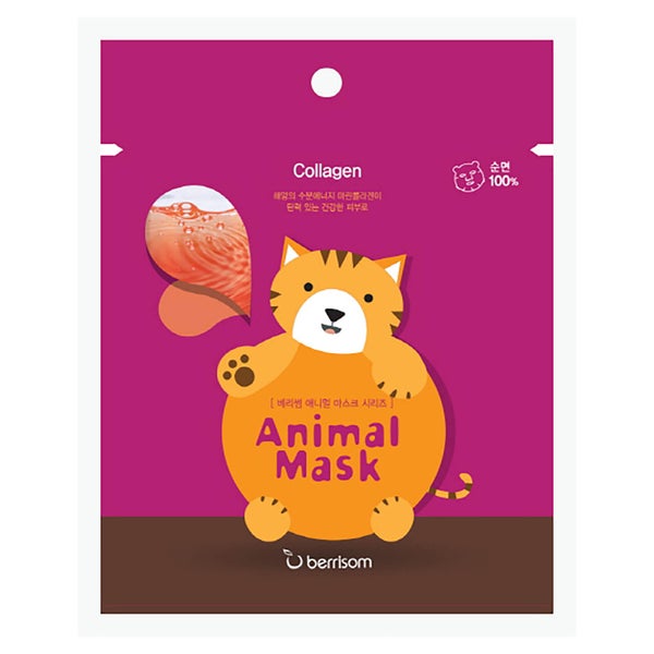 Тканевая маска для эластичности и упругости кожи лица с коллагеном Berrisom Animal Mask Series — Cat 25 мл