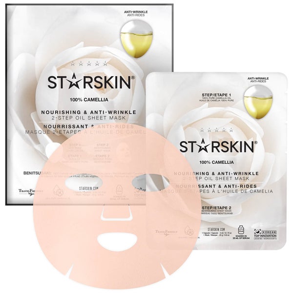 STARSKIN 100% Camellia 2-Step Oil Sheet Mask -kasvonaamio, Nourishing and Anti-Wrinkle