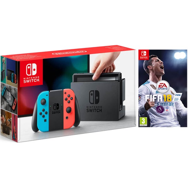 Nintendo Switch Console With Neon Red/Neon Blue Joy-Con – Includes Fifa 18