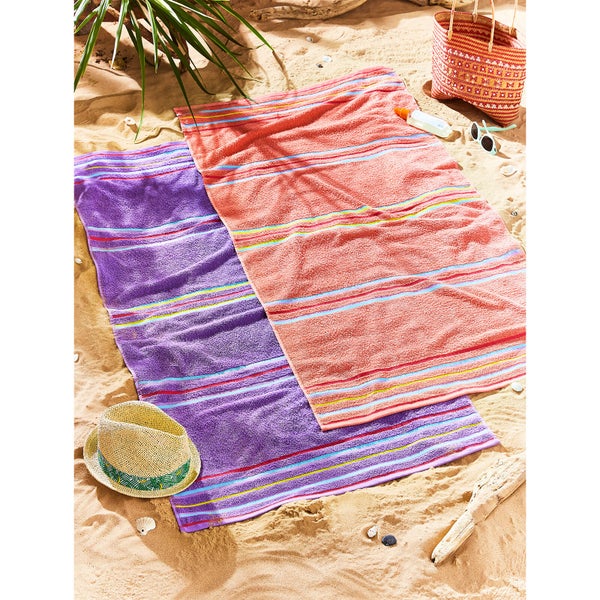 Catherine Lansfield Rainbow Pair Beach Towels - Coral