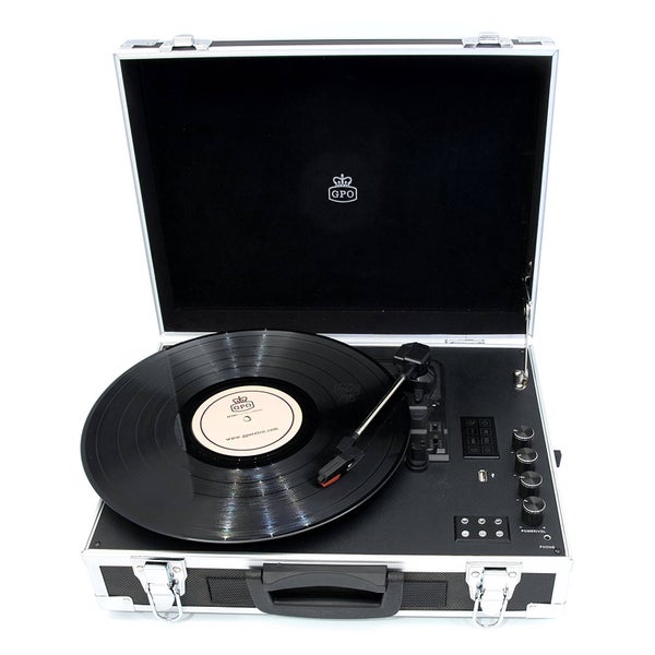 GPO Retro Flight Case 3-Speed Vinyl Turntable with Built-In Speakers - Black/Silver