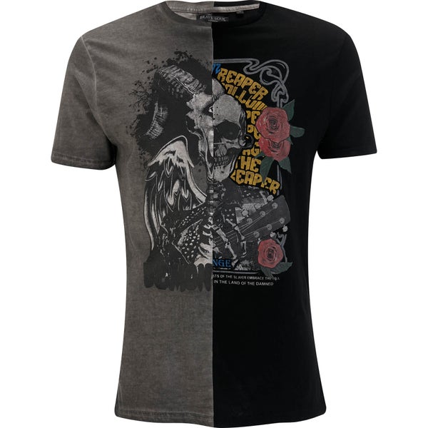 Brave Soul Men's Fear Splice T-Shirt - Black/Grey