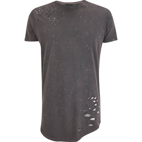 Brave Soul Men's Genko Acid Wash Distressed T-Shirt - Grey