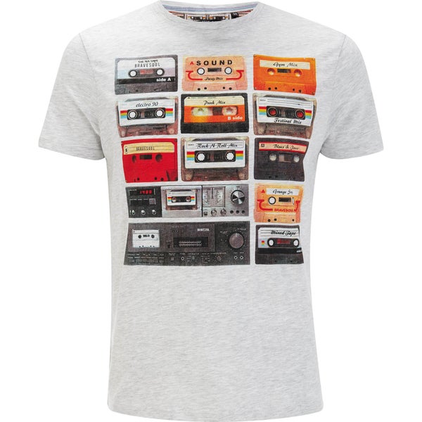 Brave Soul Men's Decade Cassette T-Shirt - Ecru Marl
