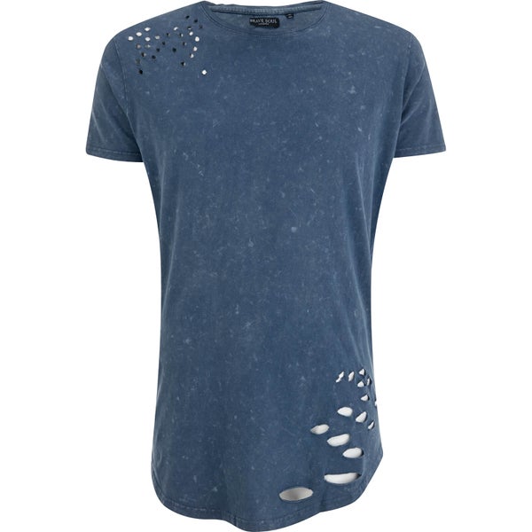 Brave Soul Men's Genko Acid Wash Distressed T-Shirt - Blue