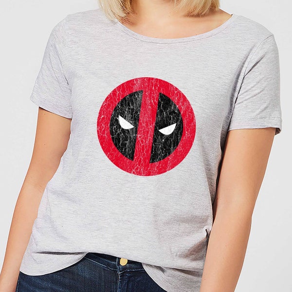 Marvel Deadpool Gebarsten Logo Dames T-Shirt - Grijs