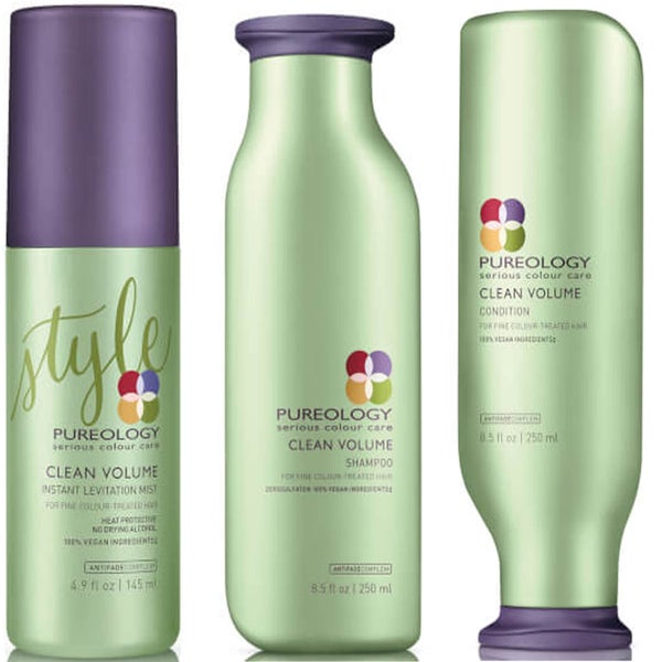 Pureology Clean Volume Colour Care -shampoo, -hoitoaine ja Levitation Mist -tuuheutussuihke