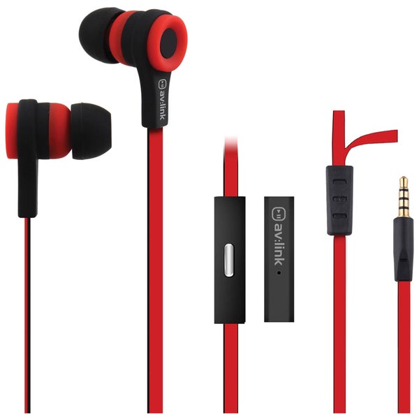 AV: Link Rubberised Tangle Free Cable Earphones with Mic - Red/Black