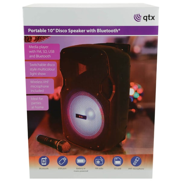 QTX PAL10 Portable Bluetooth PA Speaker with LED Light Show - Black