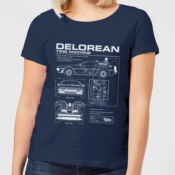 T-Shirt Femme Retour vers le Futur - Schéma de la DeLorean - Bleu Marine