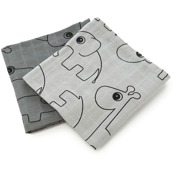 Done by Deer Contour Muslin Cloth - Grey (Pack of 2)