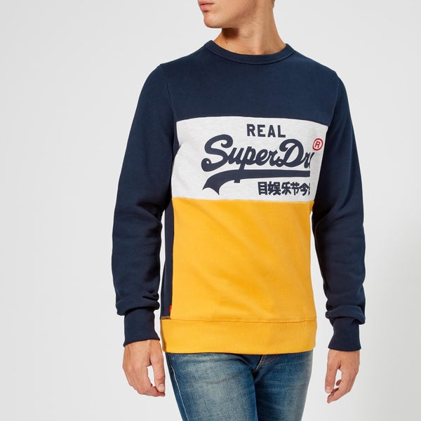 Superdry Men's Vintage Logo Panel Crew Sweatshirt - Casual Navy/Ice Marl/Upstate Gold