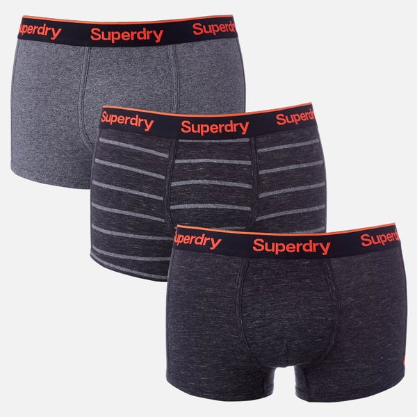 Superdry Men's Orange Label Triple Pack Boxers - Black/Carbon Stripe/Plate Grey Grit