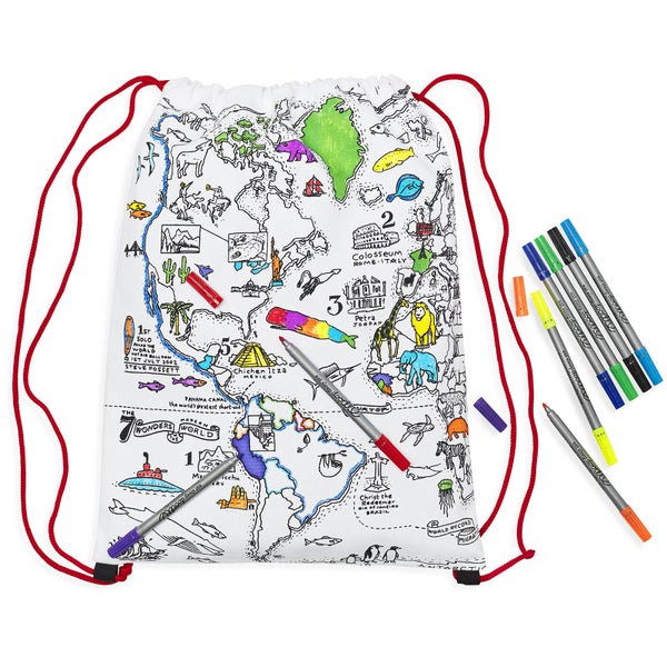 Doodle Colour and Learn World Map Drawstring Backpack
