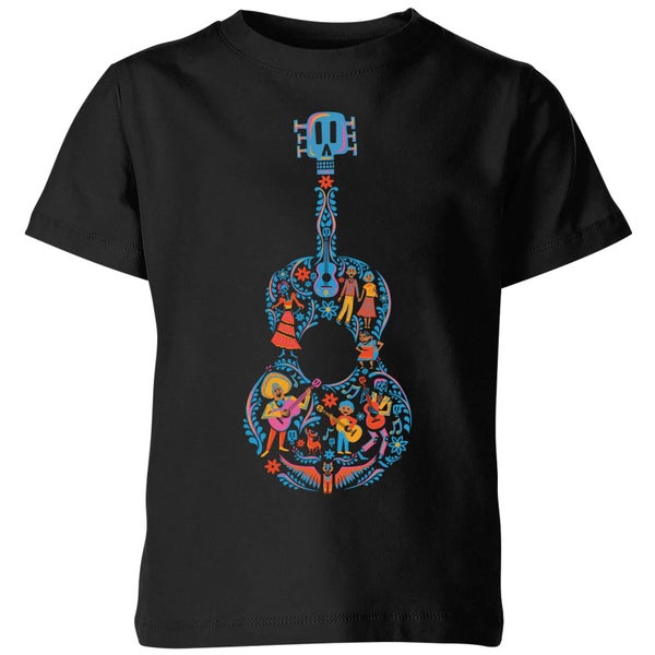 Disney Coco Guitar Patroon Kinder T-shirt - Zwart