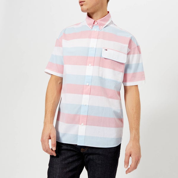 Tommy Jeans Men's Summer Stripe Short Sleeve Shirt - Rose of Sharon/Multi