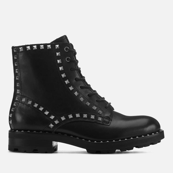 Ash Women's Wolf Leather Studded Lace Up Boots - Black