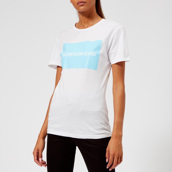 Calvin Klein Jeans Women's Institutional Box Logo T-Shirt - Bright White/Sky Blue