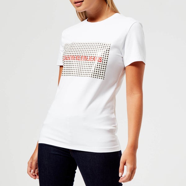 Calvin Klein Jeans Women's Institutional Logo Gingham Reg T-Shirt - Bright White/CK Black