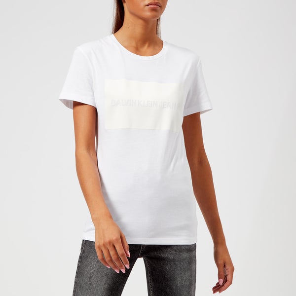 Calvin Klein Jeans Women's Institutional Satin Box Logo T-Shirt - Bright White