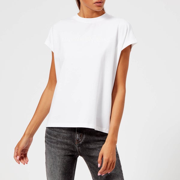 Calvin Klein Jeans Women's Institutional Vinyl Logo Muscle T-Shirt - Bright White