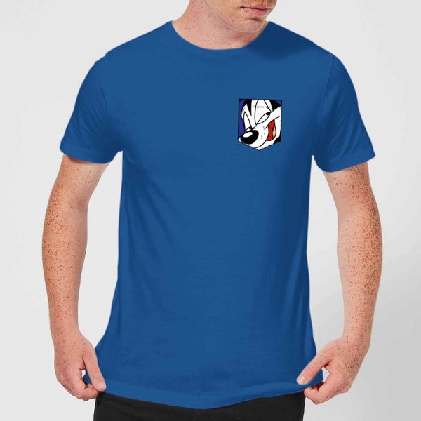 Looney Tunes Pepe Le Pew Face Faux Pocket Men's T-Shirt - Royal Blue