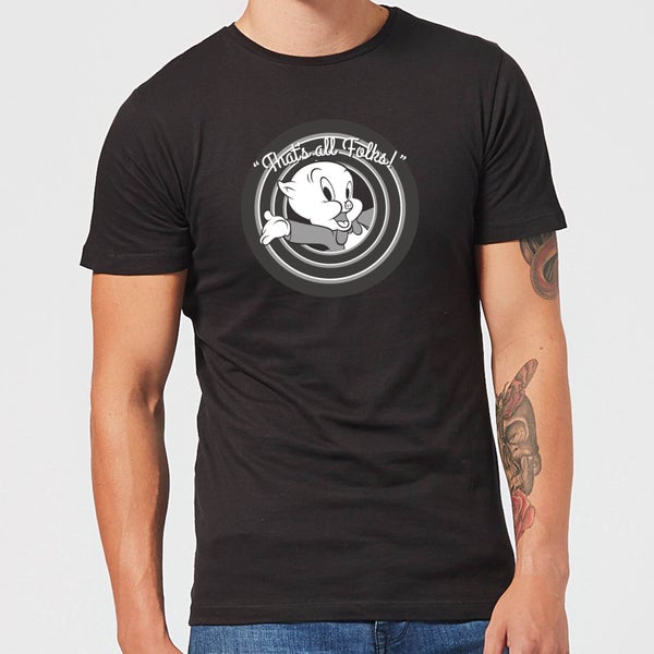 Looney Tunes Porky Pig Circle Logo T-shirt - Zwart