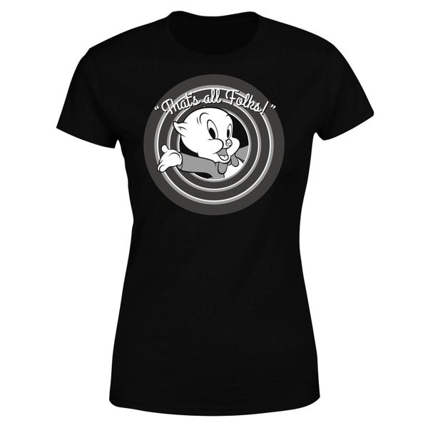 Looney Tunes Porky Pig Circle Logo Dames T-shirt - Zwart