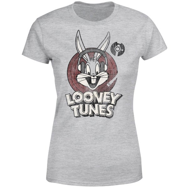 T-Shirt Femme Bugs Bunny Logo Cercle Looney Tunes - Gris