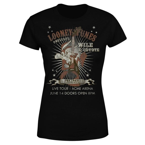 T-Shirt Femme Wile E Coyote Guitar Arena Tour Looney Tunes - Noir