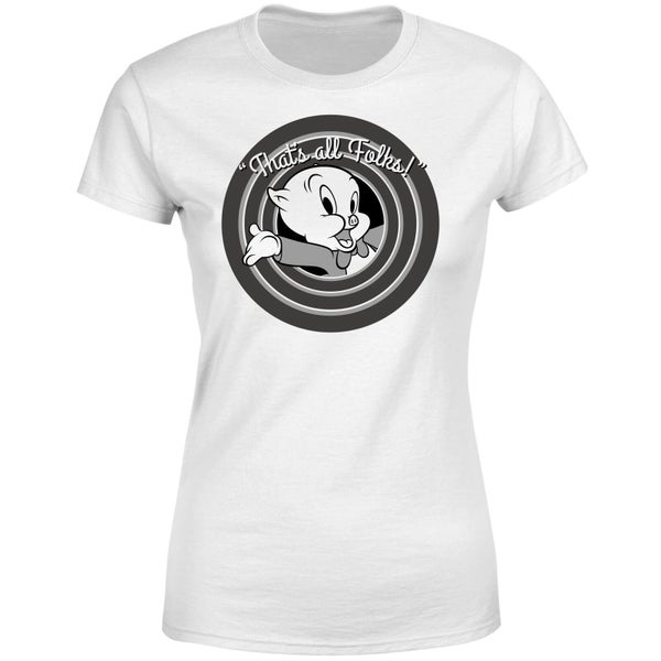 Looney Tunes Porky Pig Circle Logo Dames T-shirt - Wit