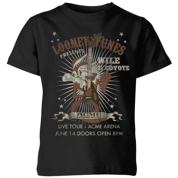 Looney Tunes Wile E Coyote Guitar Arena Tour Kids' T-Shirt - Black