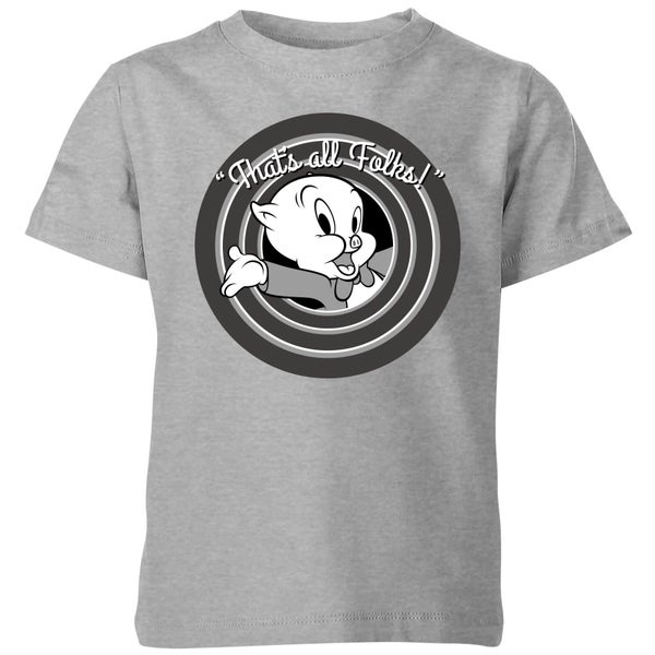 Looney Tunes That's All Folks Porky Pig Kids' T-Shirt - Grey