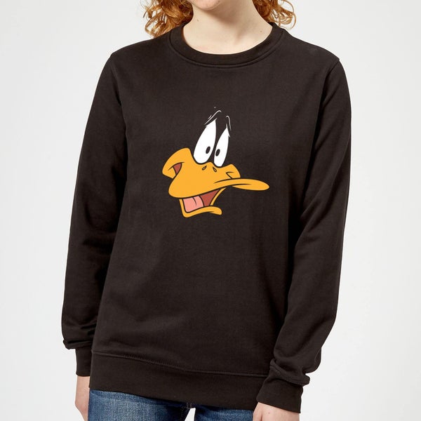 Looney Tunes Daffy Duck Gesicht Damen Pullover - Schwarz