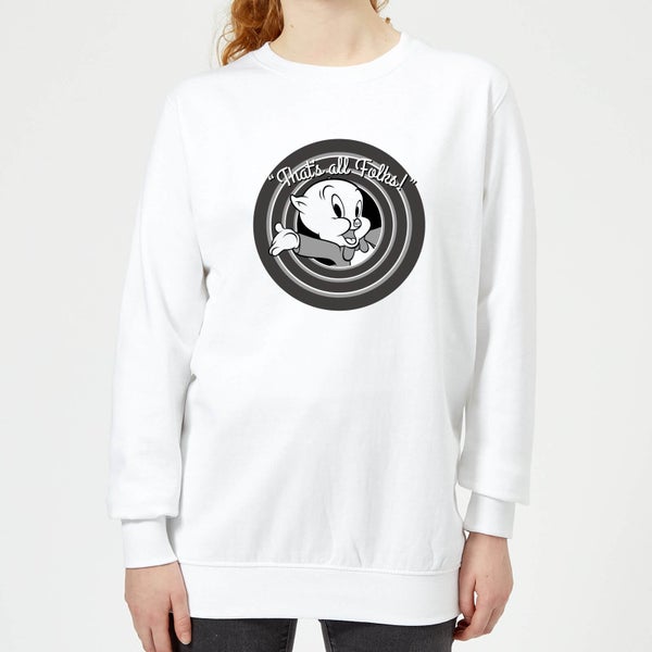 Looney Tunes Porky Pig Circle Logo Dames Trui - Wit