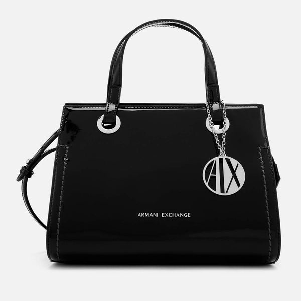 Armani Exchange Women's Patent Logo Small Tote Bag - Black