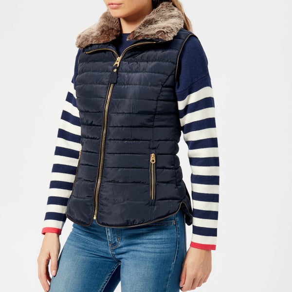 Joules Women's Melbury Padded Gilet with Faux Fur Trimmed Hood - Marine Navy